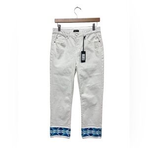 NWT APNY | Southwestern Cuff Cropped Straight Pull On White Denim‎ Jeans 10